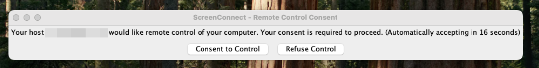 ScreenConnect Remote Control Consent prompt before a session begins